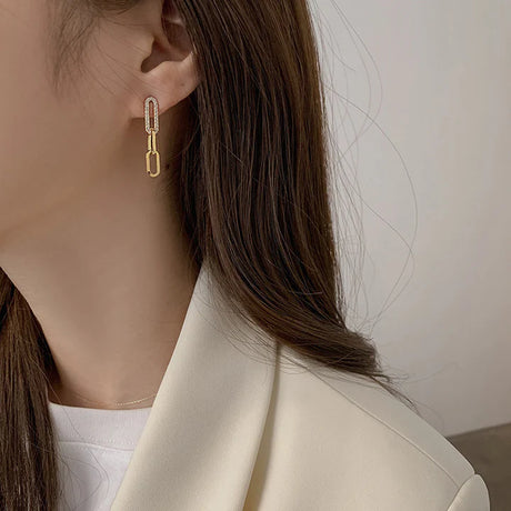 Girls Rhinestone Chain Decorative Earrings - Golden - Shop N Save