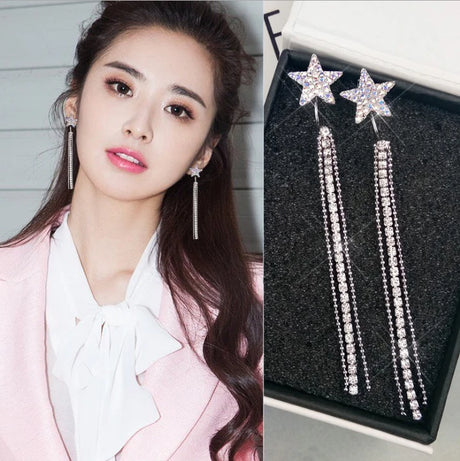 Star Engraved Crystal Silver eplated Earrings - Silver - Shop N Save