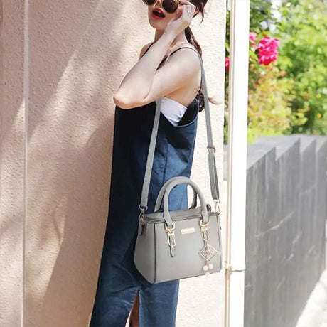 Gray Bucket Handbag: Stylish, Large Capacity, Plush Pendant, Adjustable Strap - Shop N Save