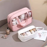 Pink Leather Travel Bag: Stylish Organizer for Cosmetics, Accessories, Toiletries - Shop N Save