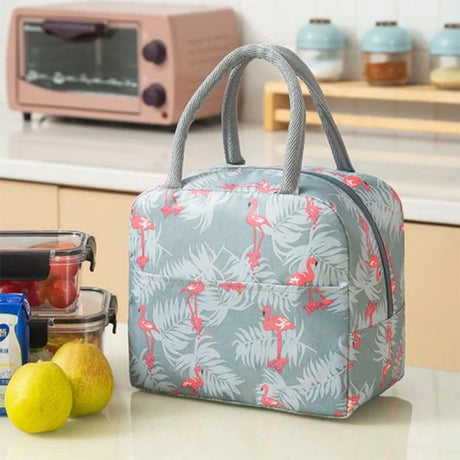 Flamingo Print Lunch Bag: Insulated, Double Handle, Stylish for Travel - Shop N Save
