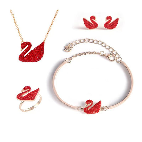 Korean Swan Jewelry Set - Earrings Rings Necklaces Bracelets Wholesale (Red) - Shop N Save