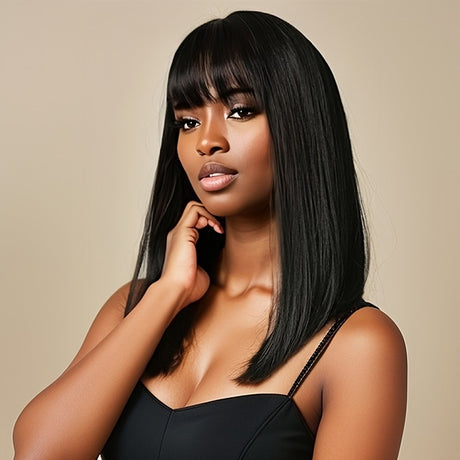 Medium Long Black Hair European-American Wig - High Temp Wire