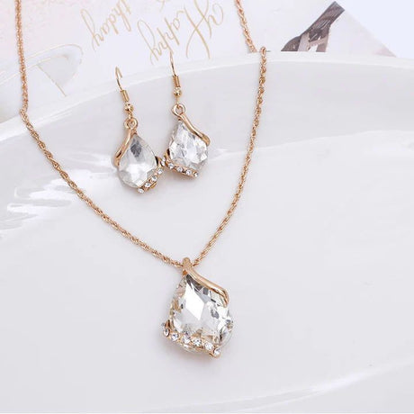 Transparent Polygon Diamond Set: Elegant Crystal Glass Necklace &amp; Earrings - Shop N Save