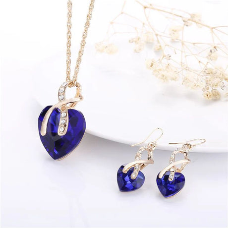 Blue Heart Crystal Jewelry Set: Elegant Love for Special Occasions - Shop N Save