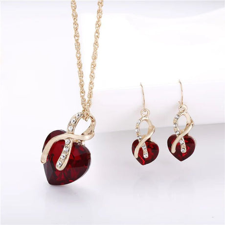Red Heart Crystal Jewelry Set: Elegant Love for Special Occasions - Shop N Save