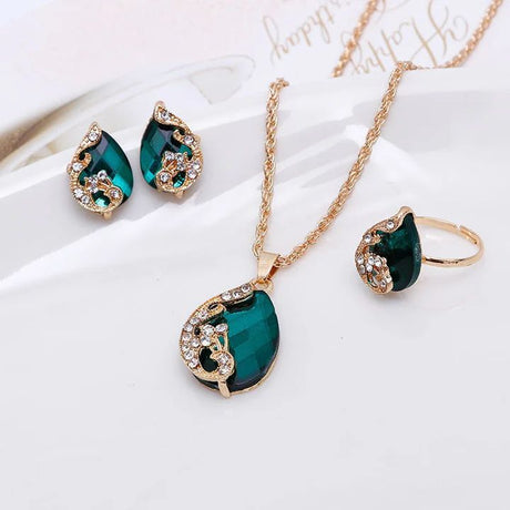 Green Diamond-Style Alloy Jewelry Set: Elegant Gifts for Special Moments - Shop N Save