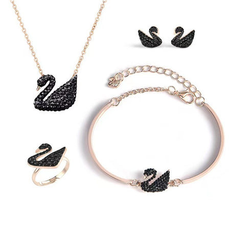 Korean Swan Jewelry Set - Earrings Rings Necklaces Bracelets Wholesale (Black) - Shop N Save