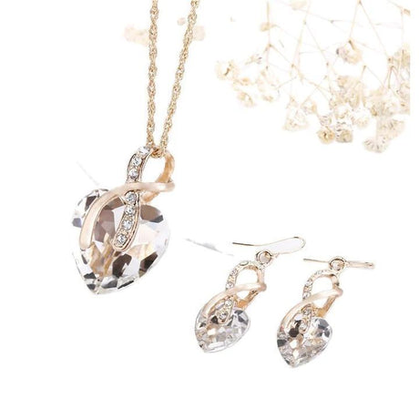 White Heart Crystal Jewelry Set: Elegant Love for Special Occasions - Shop N Save