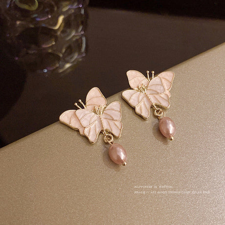 Butterfly Pearl Patched Party Wear Earrings - Pink - Shop N Save