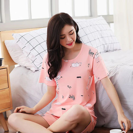 Animal-Printed Pink Nightwear: Women's Two-Piece Pajama Set - Shop N Save