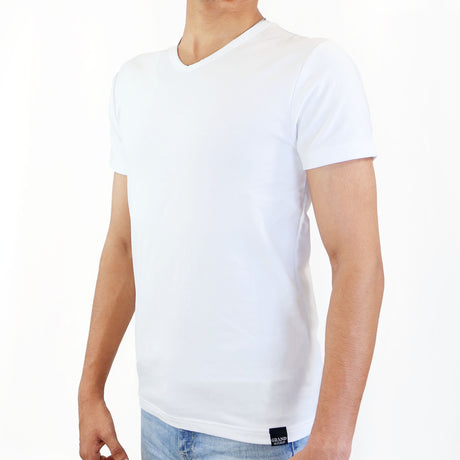 Men's Cotton T-Shirt, V-Neck, Short Sleeve (White)
