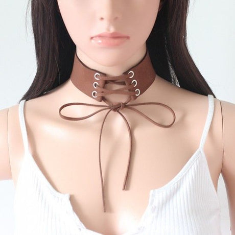 Wide Choker Necklace Belt Chokers Necklaces Tied Brown
