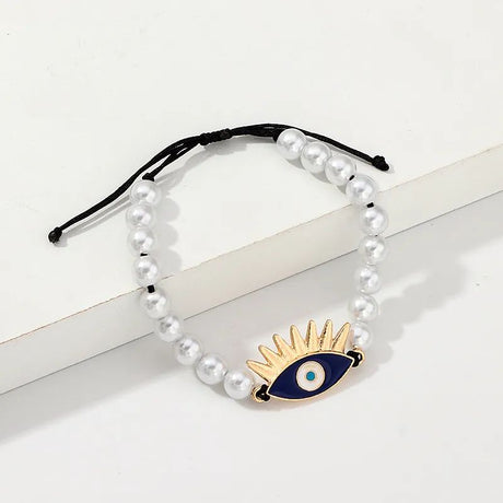 Pearl Evil Eye Bracelet: Vintage Turkish Jewelry, Adjustable Rope - Shop N Save