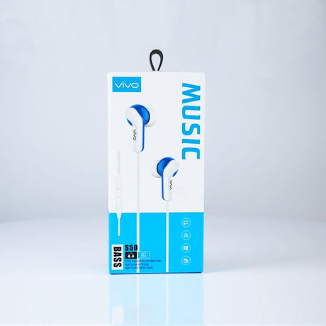 vivo S50 Bass Handsfree: Clear Calls, Comfort Fit, Tangle-Free (White Blue) - Shop N Save