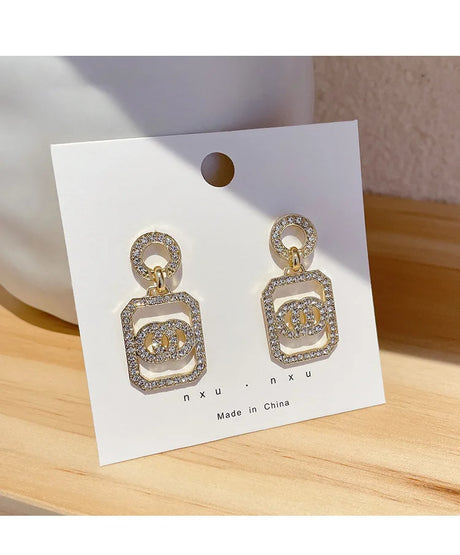 Geometric Crystal Earrings: Austrian Diamond, Double Loop Chic - Shop N Save