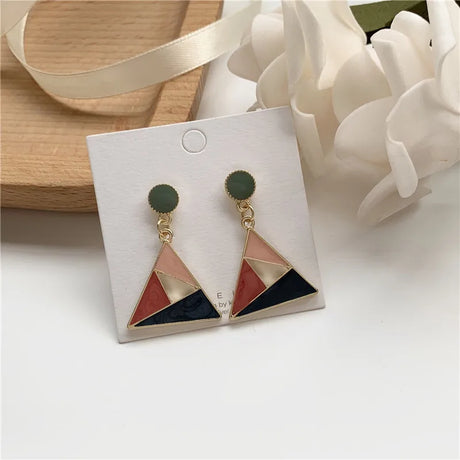 Retro Glaze Triangle Clip-On Earrings: Korean Geometric Fashion - Shop N Save
