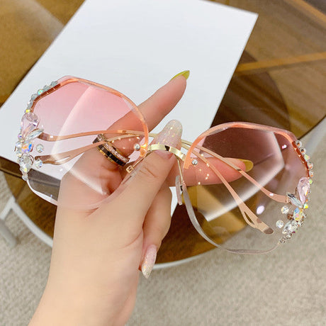 Women Fashion Diamond Rimless Sunglasses - Pink - Shop N Save