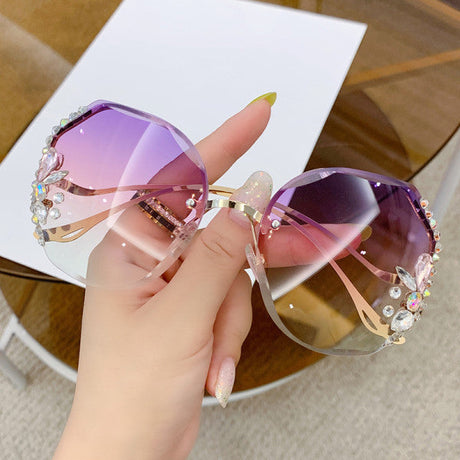 Women Fashion Diamond Rimless Sunglasses - Purple Pink - Shop N Save