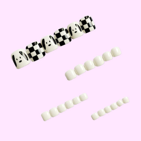 24 Pieces Girls Removable Cute Feet Nails Set With Glue - Black &amp; White - Shop N Save