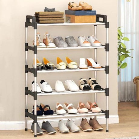 Five Layer Stainless Steel Easy Assembling Shoe Storage Rack - Black Silver - Shop N Save
