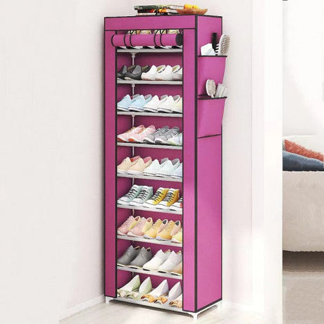 9 Layer Simple Dustproof Storage Shoe Cabinet Rack - Wine Red - Shop N Save