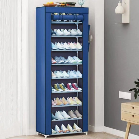 9 Layer Simple Dustproof Storage Shoe Cabinet Rack - Blue - Shop N Save