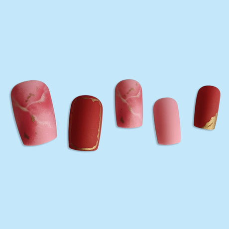 Multi Reddish Tone Medium Length 12 PCs Fake Nails Set - Red Multicolor - Shop N Save