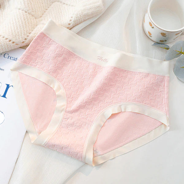 Stylish Ribbed High Waist Hipsters Two Tone Women's Panties Cotton Blend Fabric Underwear - Light Pink - Shop N Save