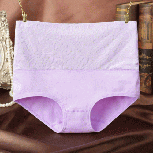 Floral Embossed Print High Elastic Waist Underwear Women Summer Wear Inner Soft Comfy Fabric Women's Panty - Light Purple - Shop N Save