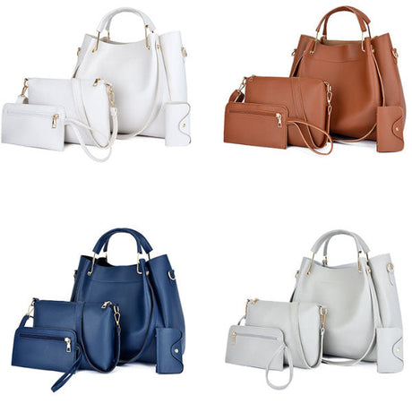 Stylish Dark Blue 4-Piece Synthetic Leather Women\'s Handbag Set Large Capacity Adjustable Strap Zipper Closure - Shop N Save