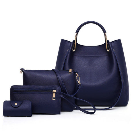 Stylish Dark Blue 4-Piece Synthetic Leather Women\'s Handbag Set Large Capacity Adjustable Strap Zipper Closure - Shop N Save