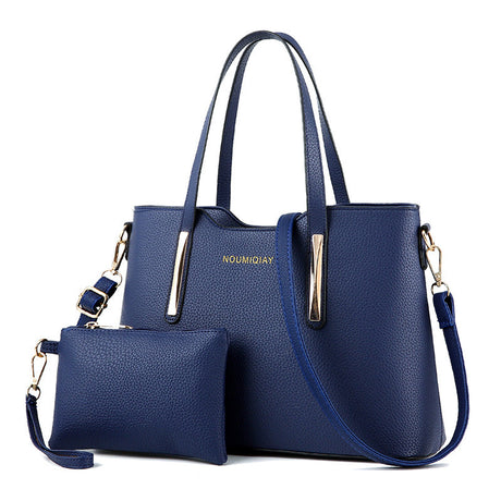 Two Pieces PU Leather Formal Bag Set - Dark Blue - Shop N Save