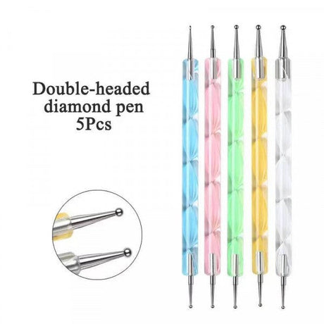 Double Headed Diamond Pen 5 Pieces Set Nail Tool - Multi Color - Shop N Save