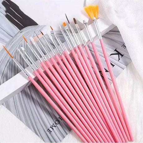 15 Pcs Nail Brush Kit Plus 5 Pcs Diamond Pen Set - Multi Color