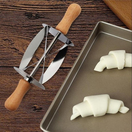 Wooden Handle Roller Slices Cake Bread Cutter - Silver - Shop N Save