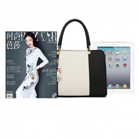 Women Fashion High Quality Double Handle Handbag - Black and White