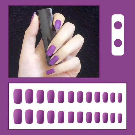 24 Pieces Matte Reusable Long Fake Nails Set - Purple - Shop N Save