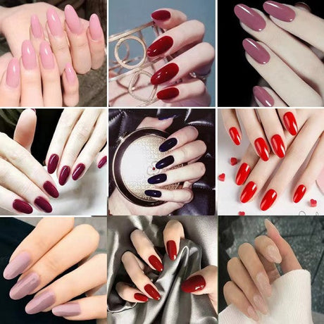 24 Pieces Pure Color Beauty Fake Nails Set With Glue - Bean Red - Shop N Save
