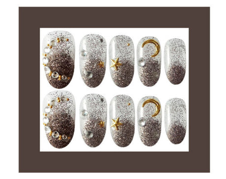 24 Pieces Moon And Star Reusable Nail Patches Set With Glue - Choclate - Shop N Save