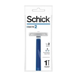 Exacta2 Men razor - Push Button Easy Rinse - Non Slip Rubber Grip - 2 Precise Sharp Blades- Close and Smooth Shave - 1 Razor